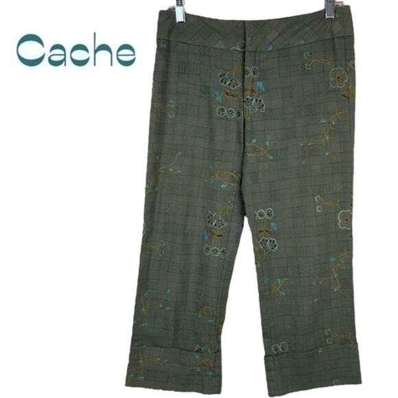 Cache Vintage Embroidered Floral Cuffed Dressy Low Rise Capris Size 2 - Picture 1 of 12